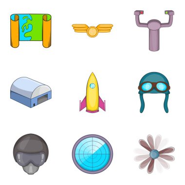 İniş alanı Icons set, karikatür tarzı