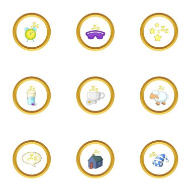 Icons set, karikatür tarzı uykuya hazırlık