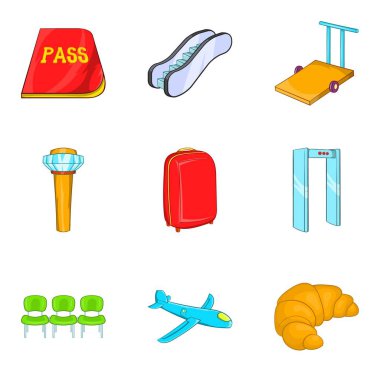 Pasaport kontrol Icons set, karikatür tarzı