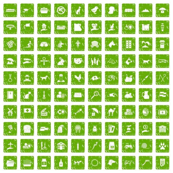 Yeşil grunge 100 evcil hayvan Icons set