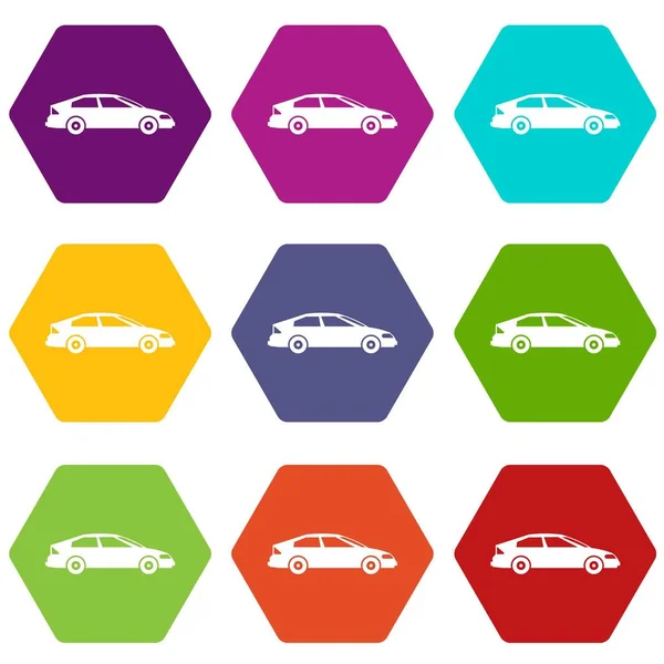 Renk altı yüzlü araba Icon set — Stok Vektör