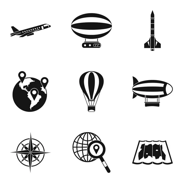 Zestaw ikon loty międzykontynentalne, prosty styl — Wektor stockowy