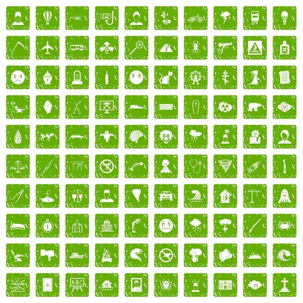 100 fobier ikoner anger grunge grön — Stock vektor