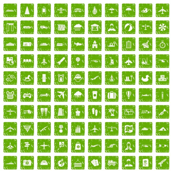 100 uçak simgeler grunge yeşil ayarla