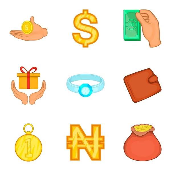 Geld bietet Icons Set, Cartoon-Stil — Stockvektor