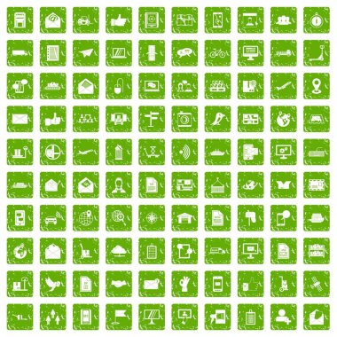 100 post ve posta simgeleri grunge yeşil ayarla