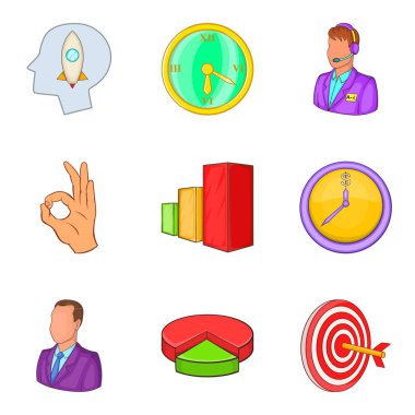 Misyon Icons set, karikatür tarzı