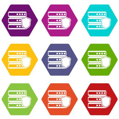 Veritabanı ile gri kalkan simgesi ayarla renk altı yüzlü