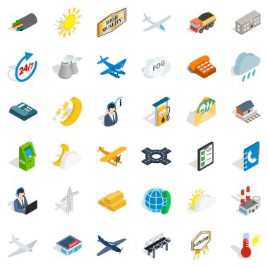 Uçak Icons set, izometrik stili