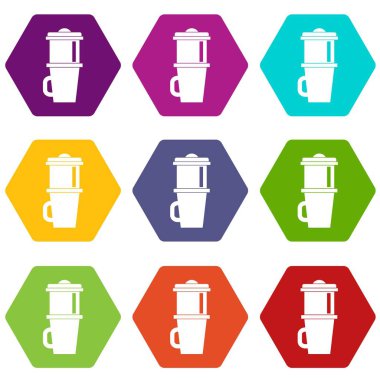 Kupa kahve simge kümesi renk altı yüzlü için