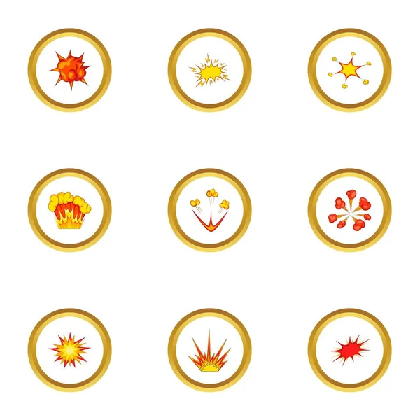 Different explosion icons set, cartoon style — Stock Vector