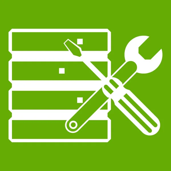 Base de datos con screwdriverl e icono de llave verde — Archivo Imágenes Vectoriales