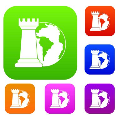 Dünya gezegen ve satranç Kalesi renk koleksiyonu ayarla