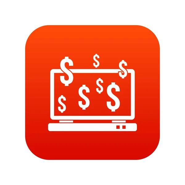 Moniteur d'ordinateur et icône de signes dollar numérique rouge — Image vectorielle