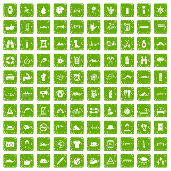 100 iconos de rafting en verde grunge — Archivo Imágenes Vectoriales