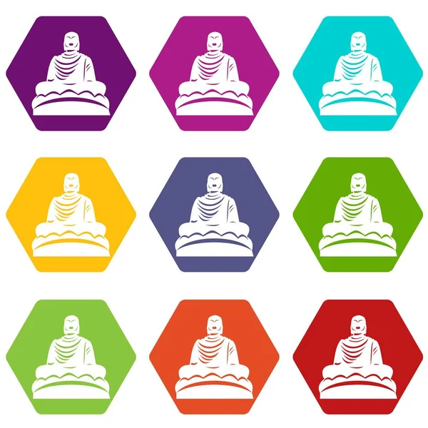 Renk altı yüzlü Buda heykeli Icon set