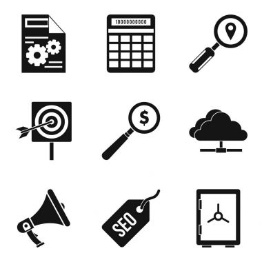 Pazar araştırması Icons set, basit tarzı