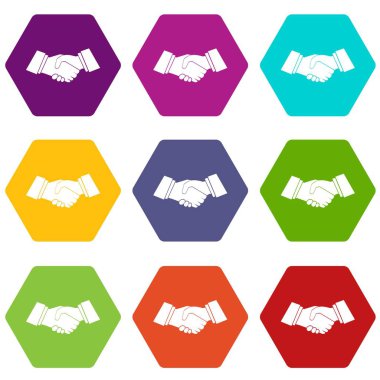 Renk altı yüzlü el sıkışma Icon set