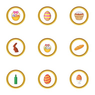 Mutlu Paskalya Hediye Icons set, karikatür tarzı