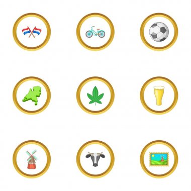 Hollanda cazibe Icons set, karikatür tarzı