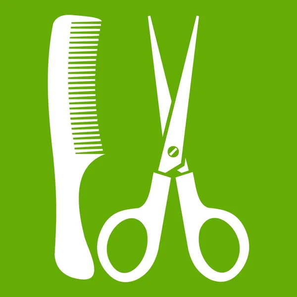 剪刀和梳子图标绿色 — 图库矢量图片
