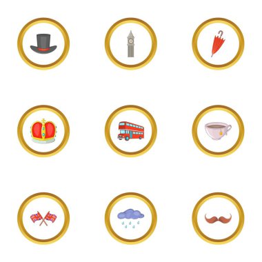 Londra Şehir öğeleri Icons set, karikatür tarzı