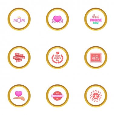 Mutlu anne gün Icons set, karikatür tarzı