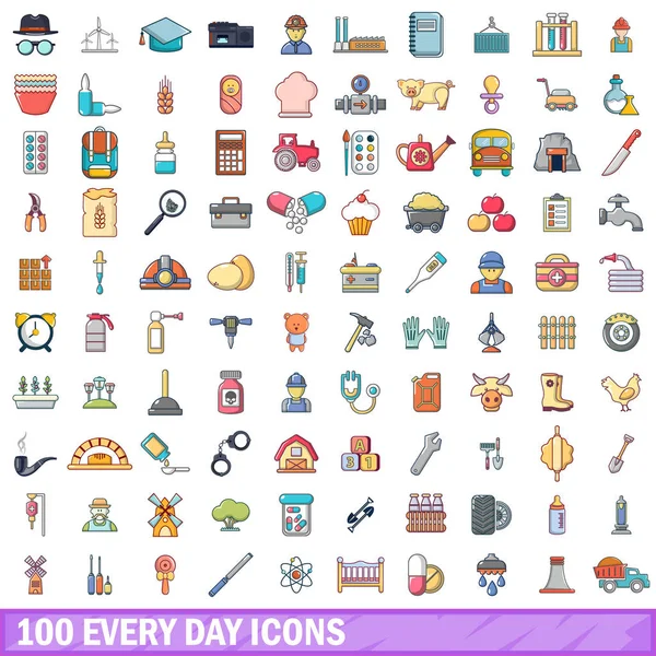 100 iconos cada día conjunto, estilo de dibujos animados — Vector de stock