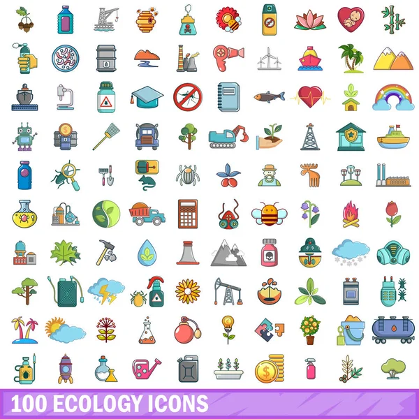 100 conjunto de iconos de ecología, estilo de dibujos animados — Archivo Imágenes Vectoriales