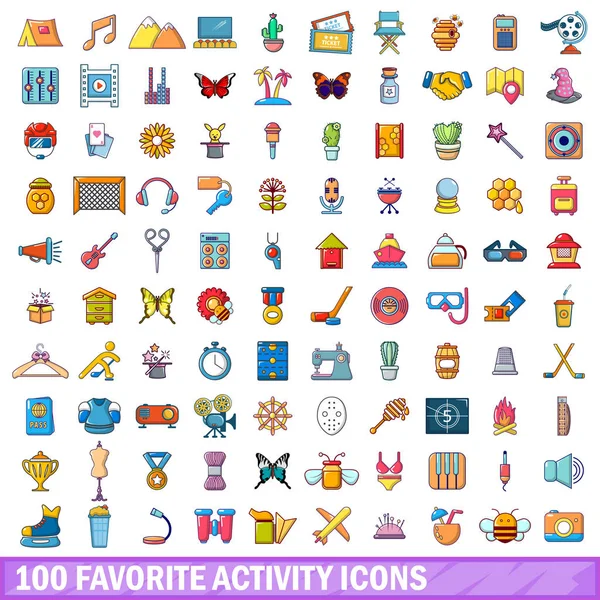 100 iconos de actividad favoritos conjunto, estilo de dibujos animados — Vector de stock