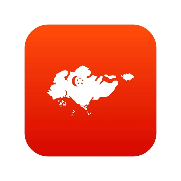 Carte de Singapour avec icône du drapeau numérique rouge — Image vectorielle
