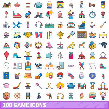 100 oyun Icons set, karikatür tarzı