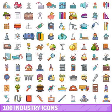 100 sanayi simgeleri ayarla, tarzı çizgi film