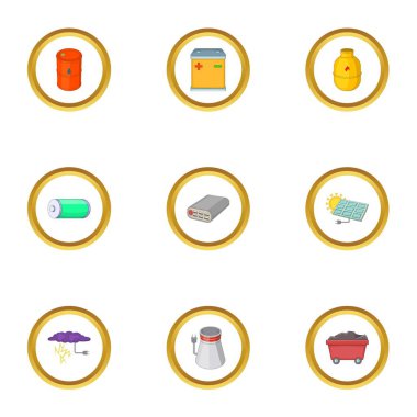 Dünya enerji kaynağı simgeleri ayarla, tarzı çizgi film