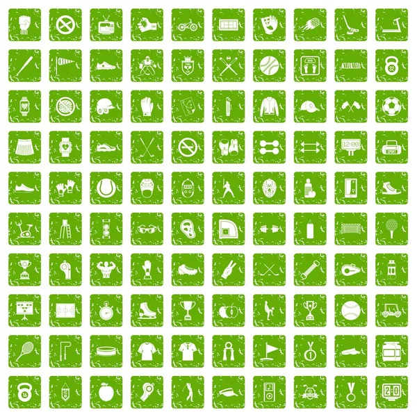 100 icônes d'équipement sportif mis vert grunge — Image vectorielle