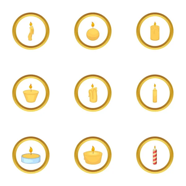 Candle fire icons set, cartoon style — Stock Vector