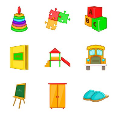 Okul oyun simgeleri ayarla, tarzı çizgi film