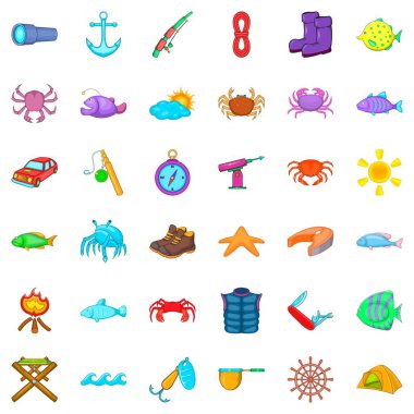 Icons set, karikatür tarzı balık