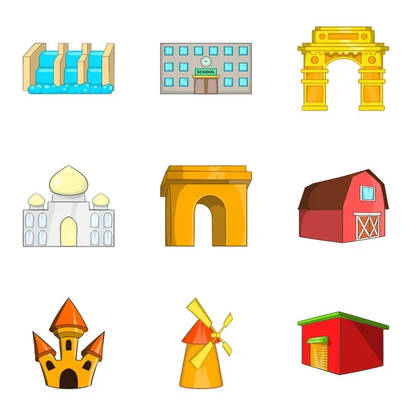 Conjunto de iconos de belleza arquitectónica, estilo de dibujos animados — Vector de stock