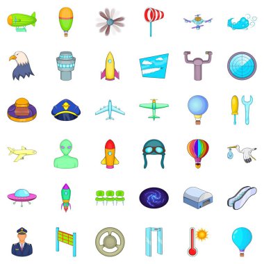 Havayolu Icons set, karikatür tarzı