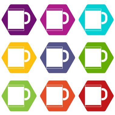 Renk altı yüzlü çay kupa Icon set