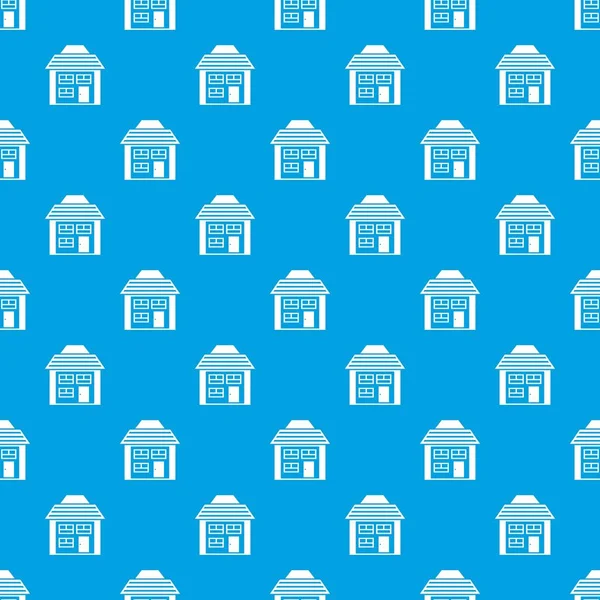 Twee verdiepingen huis met hellend dak patroon naadloze blauw — Stockvector