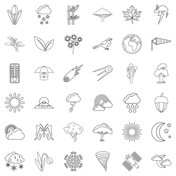 Conjunto de iconos de meteorología, estilo de contorno — Vector de stock