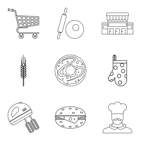 Ensemble d'icônes de pâtisserie, style contour — Image vectorielle