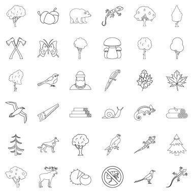 Orman avcılık Icons set, anahat stili