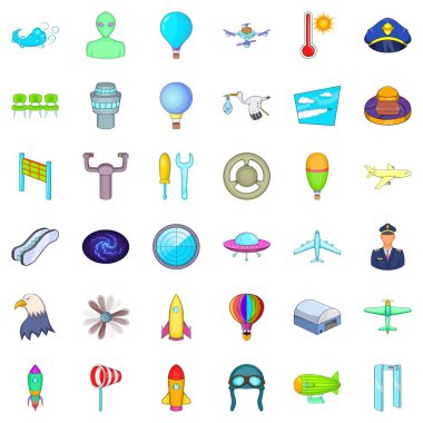 Uçak Icons set, karikatür tarzı