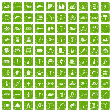 Yeşil grunge 100 araçlar Icons set