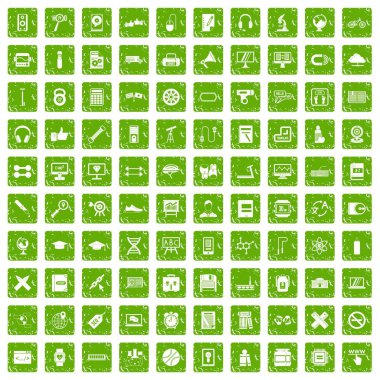 100 eğitim simgeler grunge yeşil ayarla