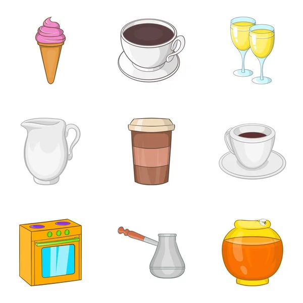 Business lunch icons set, cartoon style