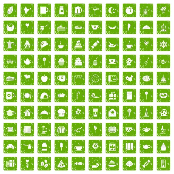 100 çay partisi simgeler grunge yeşil ayarla